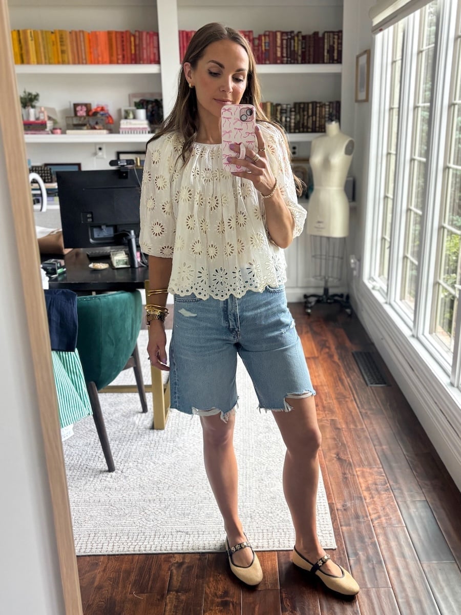 Distressed Denim Shorts With Eyelet Top — Classy Jorts Outfits