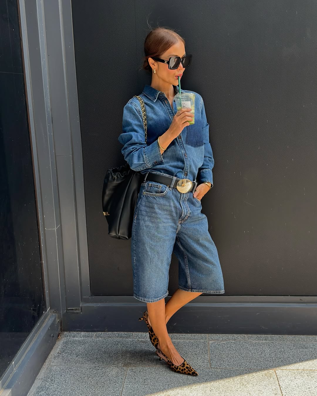 Denim Jumpsuit Styled With Leopard Heels — Classy Jorts Outfits