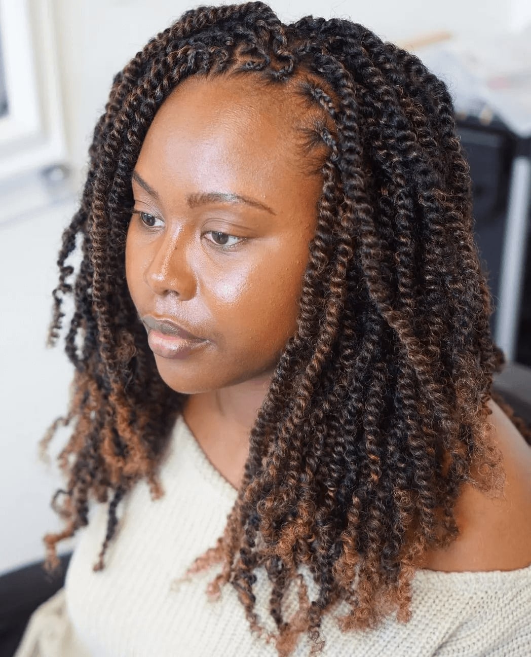 Collarbone Length Kinky Twists With Highlights — Classy Kinky Hair