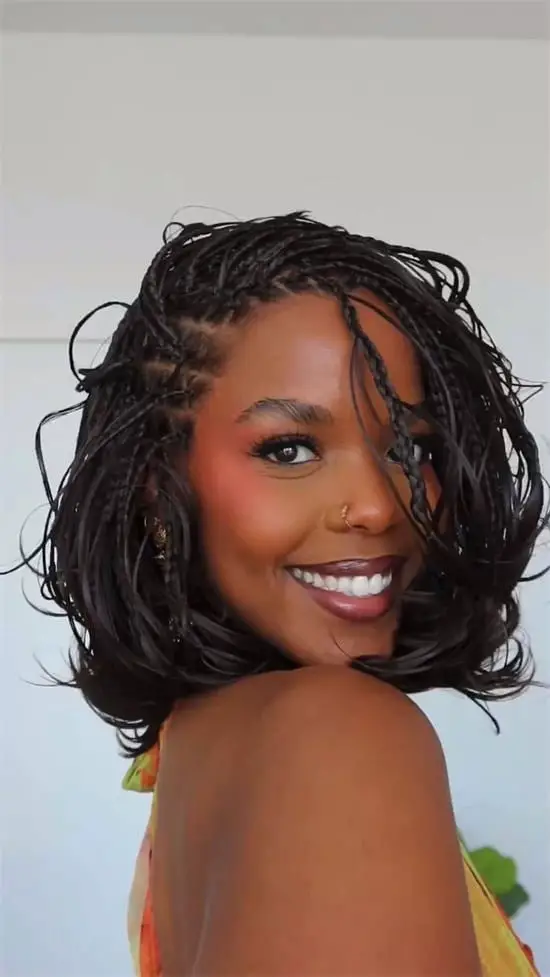 Chic Chin Length Bob With Micro Braids — Classy Kinky Hair