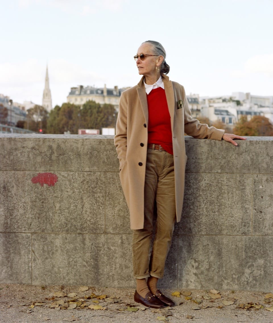 Camel Coat Over Red Sweater and Corduroy Trousers — Classy La Outfits