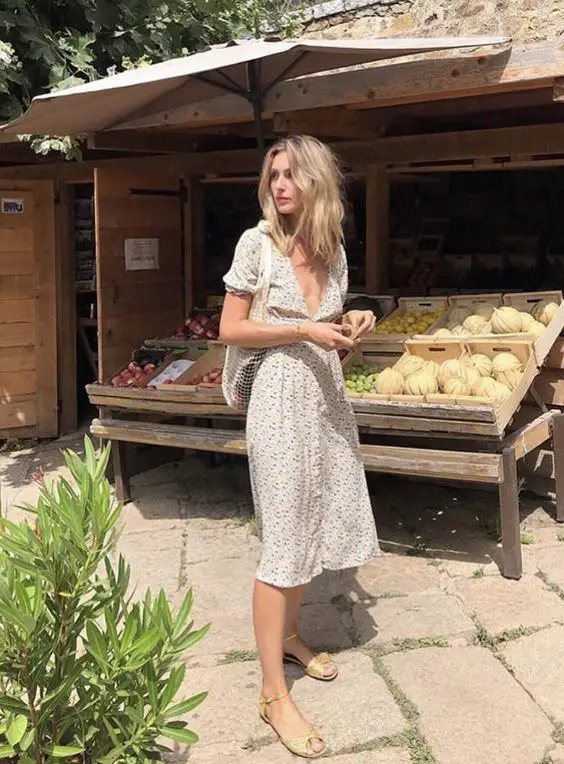 Cream Floral Print Dress with Plunging Neckline — Classy La Outfits