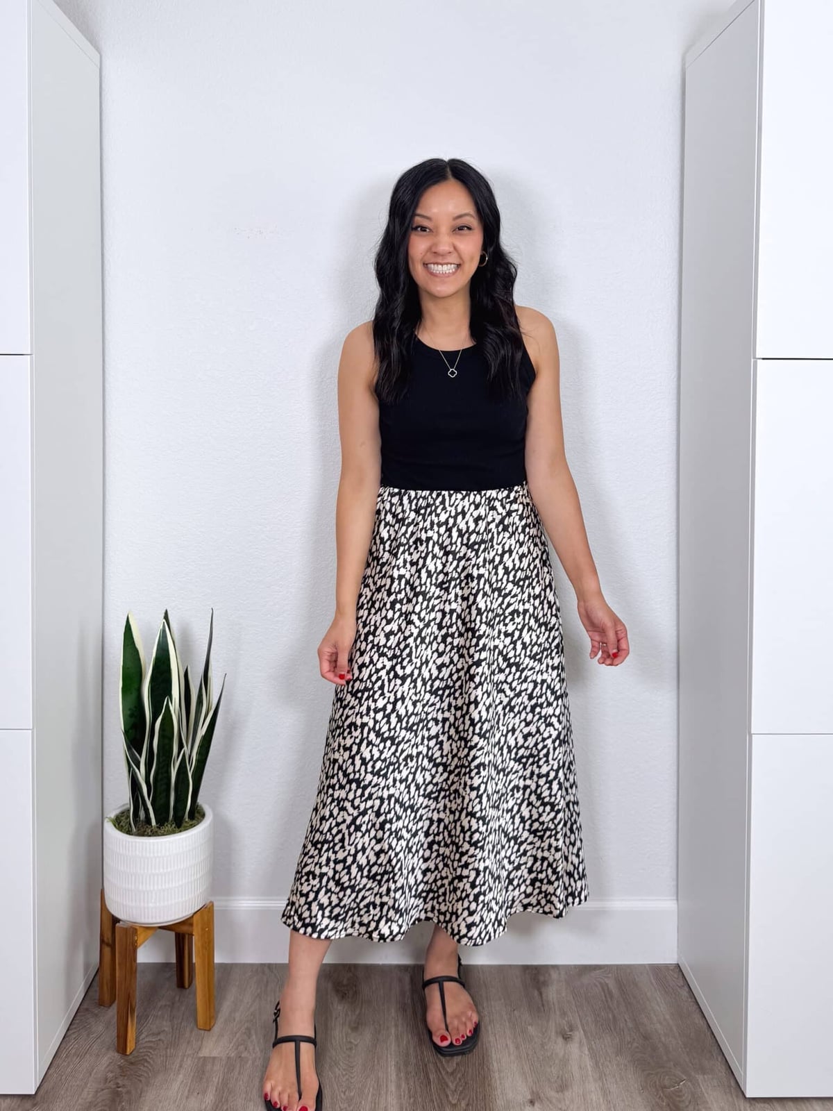 Black Sleeveless Top with Patterned Midi Skirt — Classy La Outfits
