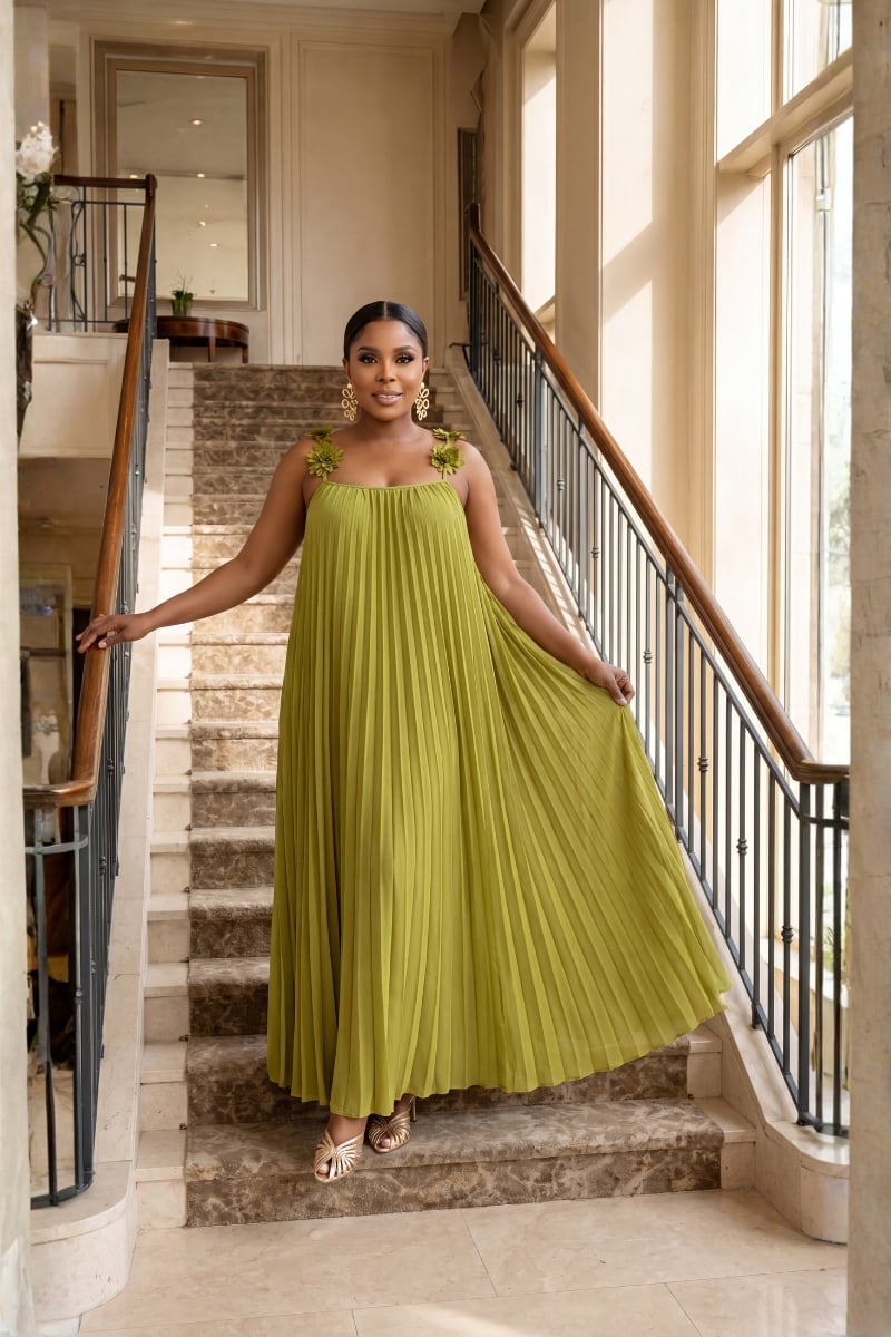 Olive Green Halter Maxi Dress with Gold Flats Olive Green Halter Maxi Dress with Gold Flats — Classy Las Vegas Outfits