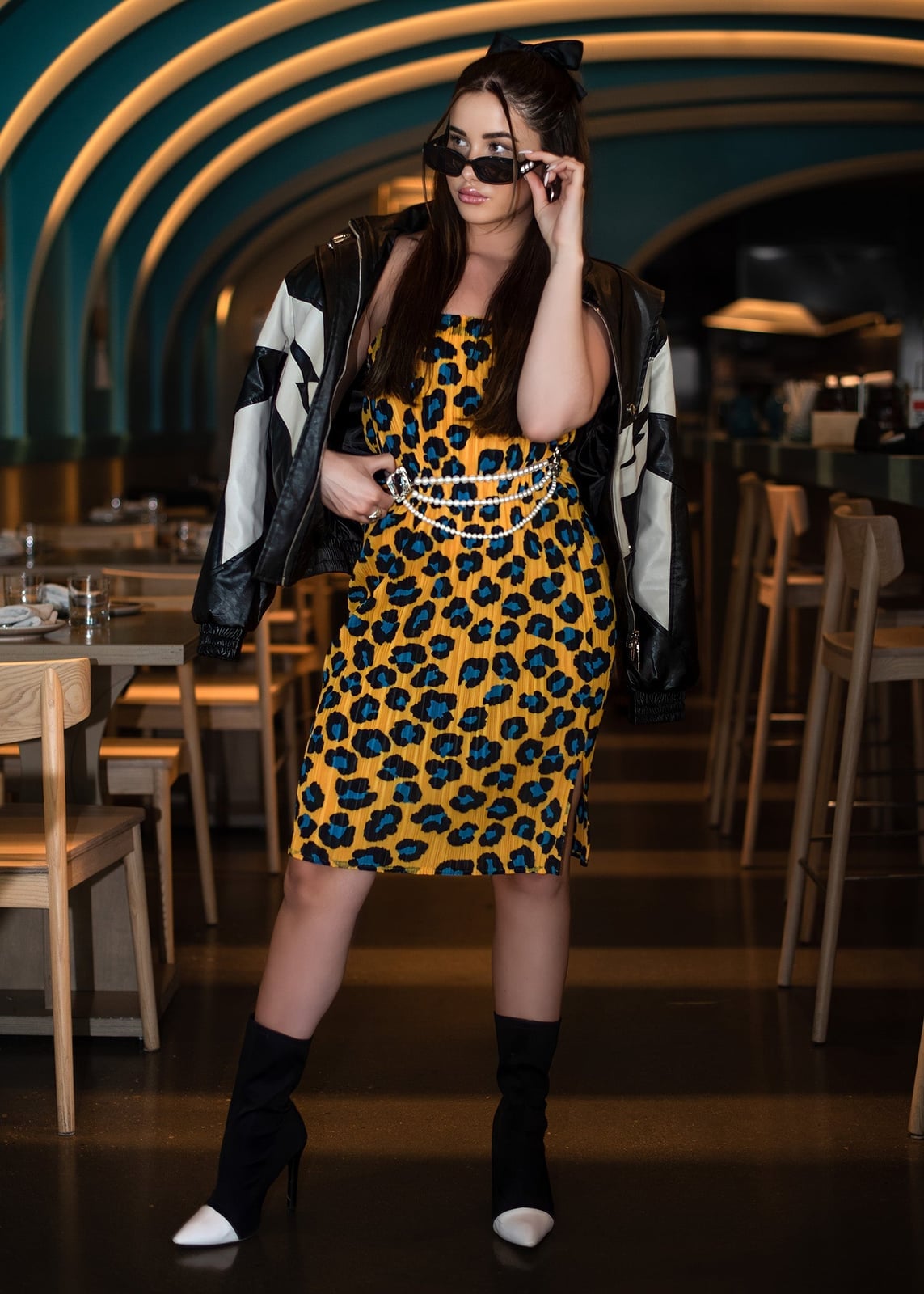 Yellow Leopard Print Dress with Draped Jacket Yellow Leopard Print Dress with Draped Jacket — Classy Las Vegas Outfits