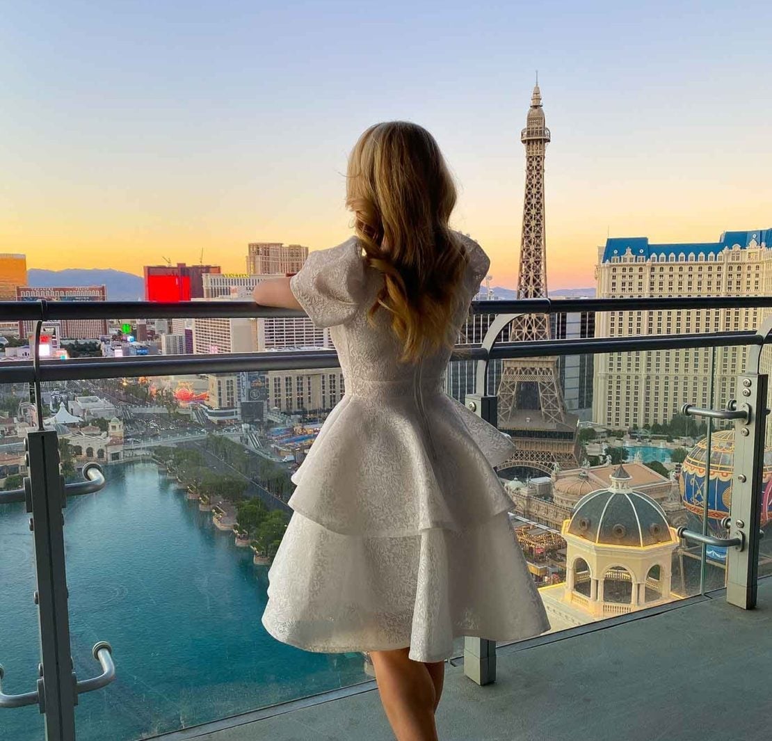 White Brocade Fit-And-Flare Dress with Tiered Skirt White Brocade Fit-And-Flare Dress with Tiered Skirt — Classy Las Vegas Outfits