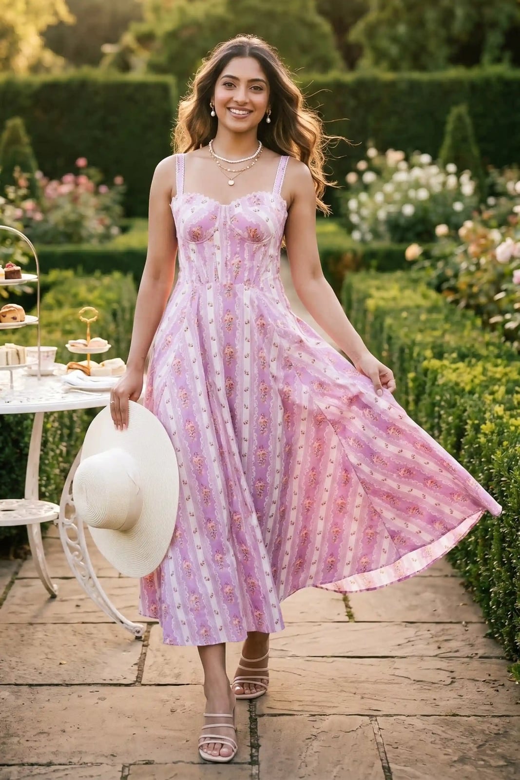 Lavender and White Striped Floral Midi Dress with A-Line Skirt Lavender and White Striped Floral Midi Dress with A-Line Skirt — Classy Lavender Dress