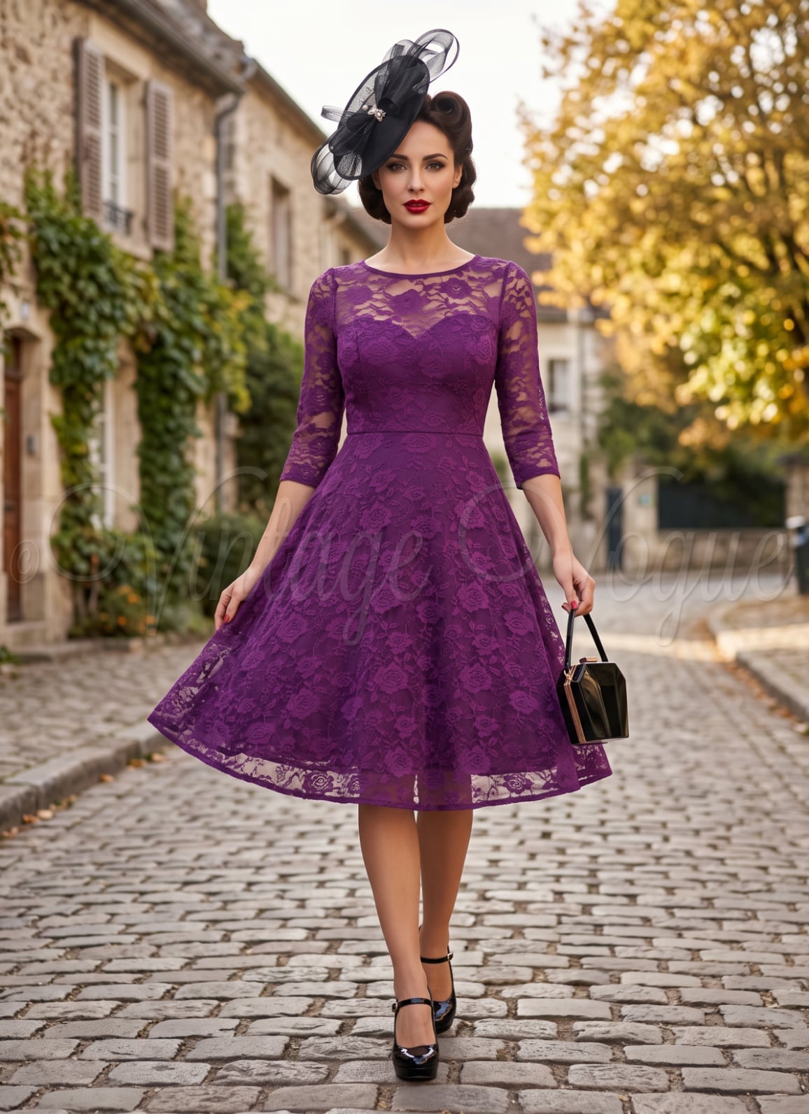 Purple Lace Fit-And-Flare Midi Dress with Formal Accessories Purple Lace Fit-And-Flare Midi Dress with Formal Accessories — Classy Lavender Dress