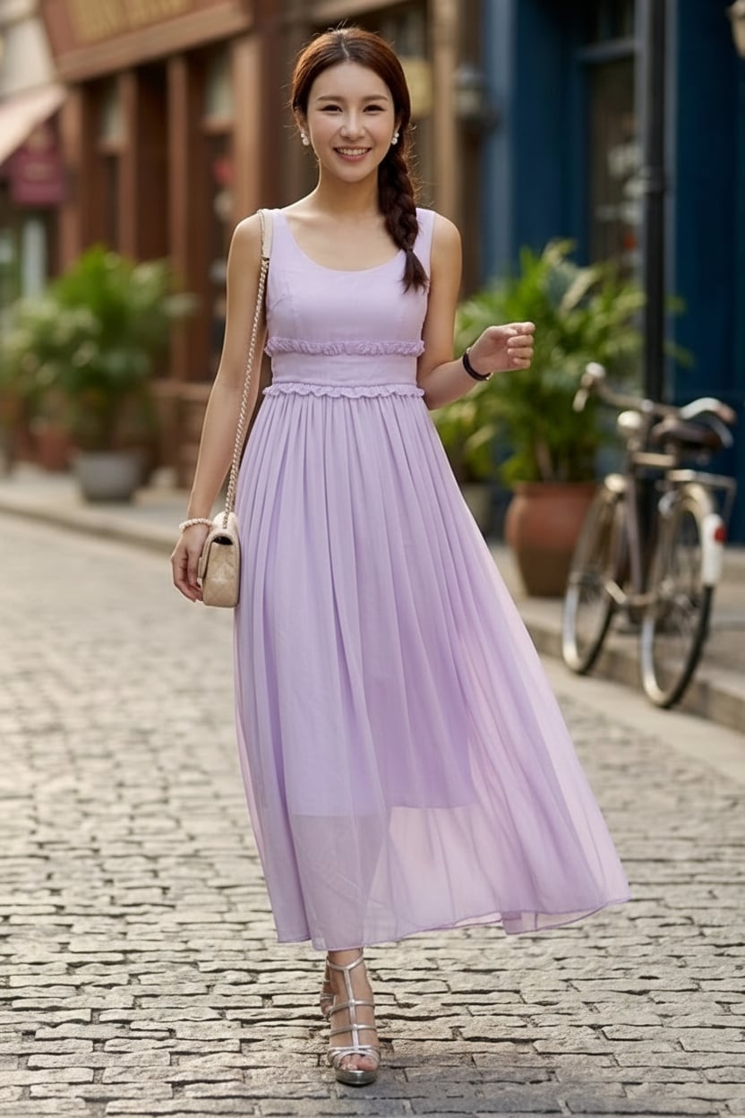 Light Lavender Chiffon Maxi Dress with Ruffled Neckline and Waist Light Lavender Chiffon Maxi Dress with Ruffled Neckline and Waist — Classy Lavender Dress