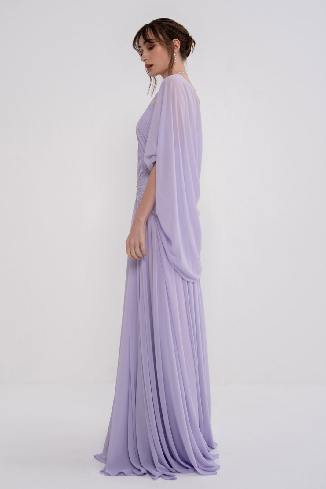 Light Purple Chiffon Maxi Dress with Asymmetrical Drape Light Purple Chiffon Maxi Dress with Asymmetrical Drape — Classy Lavender Dress