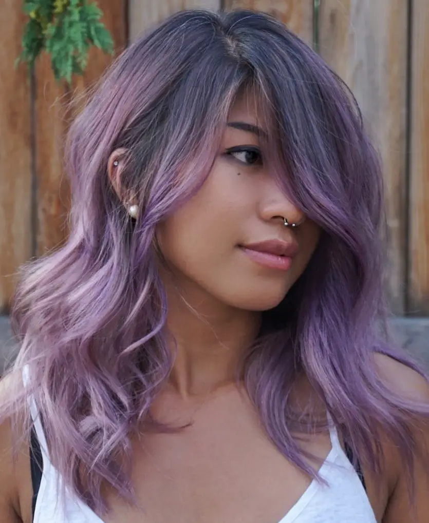 Dusty Lavender Lob With Darker Roots Dusty Lavender Lob With Darker Roots — Classy Lavender Hair