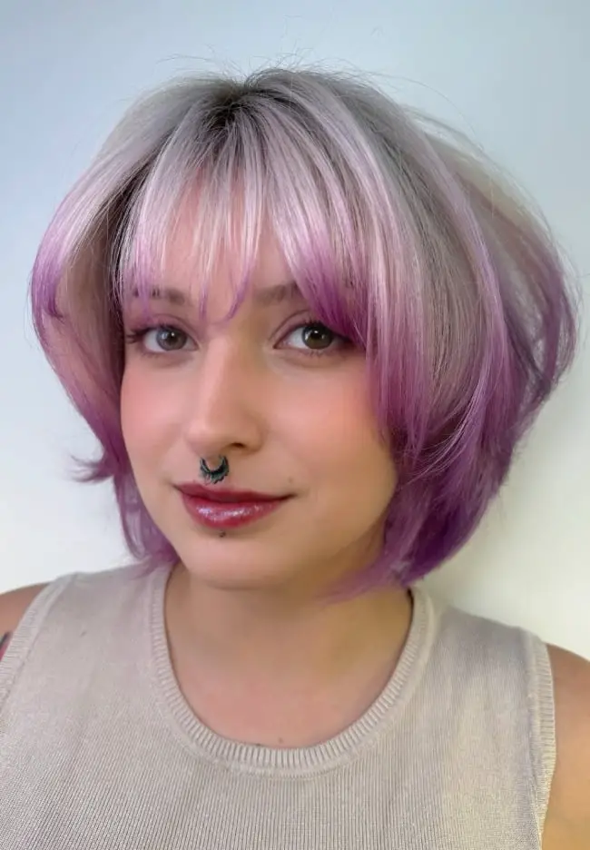 Lilac Purple Bob With Blonde Roots Lilac Purple Bob With Blonde Roots — Classy Lavender Hair