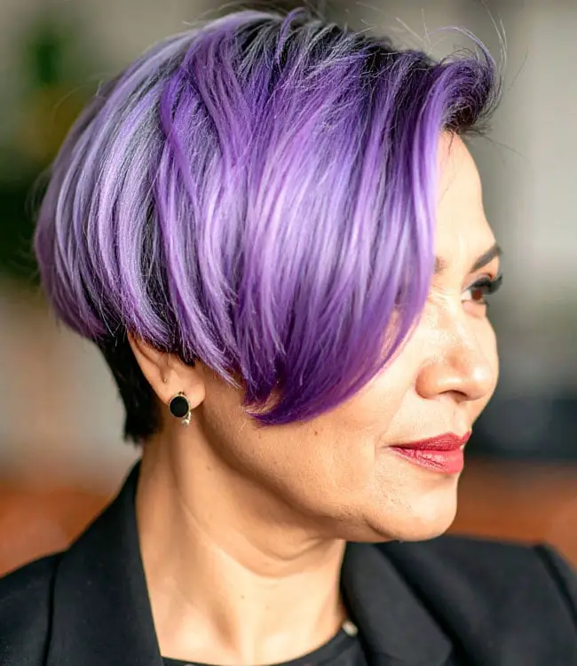 Short Bob Purple Gray Highlights Short Bob Purple Gray Highlights — Classy Lavender Hair