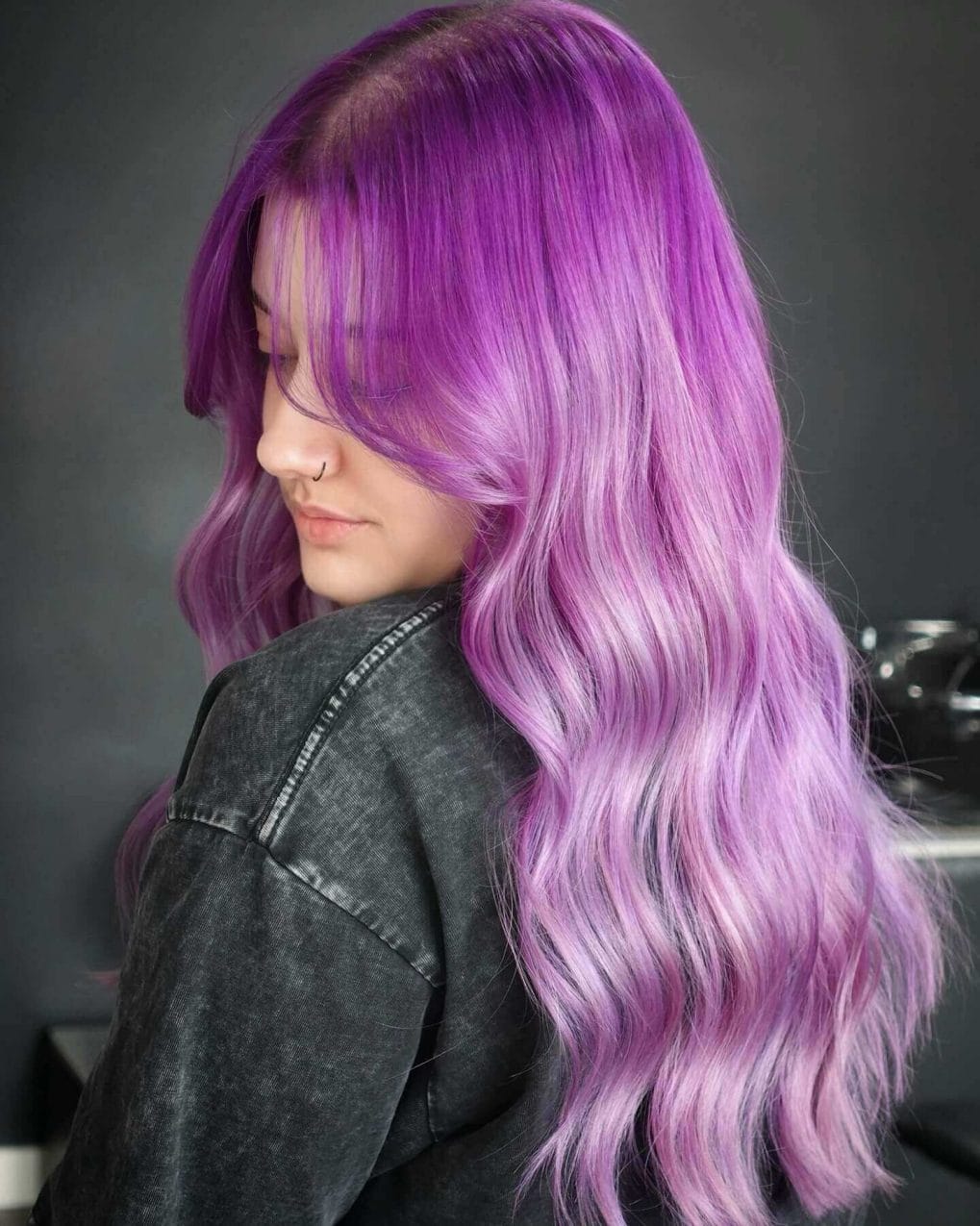 Vibrant Lavender To Pastel Ends Curls Vibrant Lavender To Pastel Ends Curls — Classy Lavender Hair