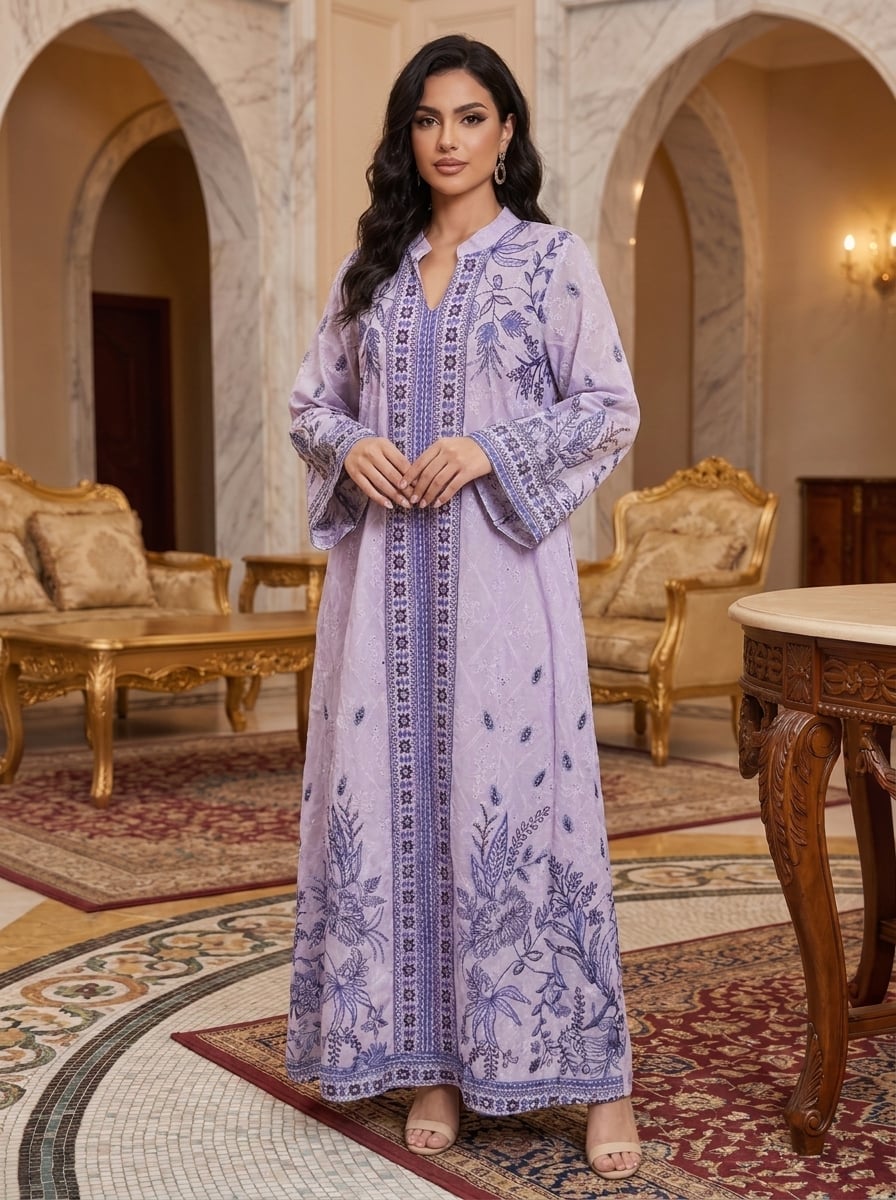 Embroidered Lavender Kaftan Dress Embroidered Lavender Kaftan Dress — Classy Lavender Outfits
