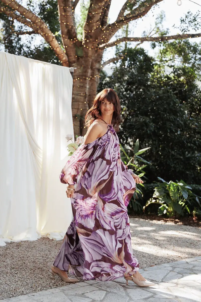 Purple And Brown Floral Maxi Dress, Flowing Purple And Brown Floral Maxi Dress, Flowing — Classy Lavender Outfits