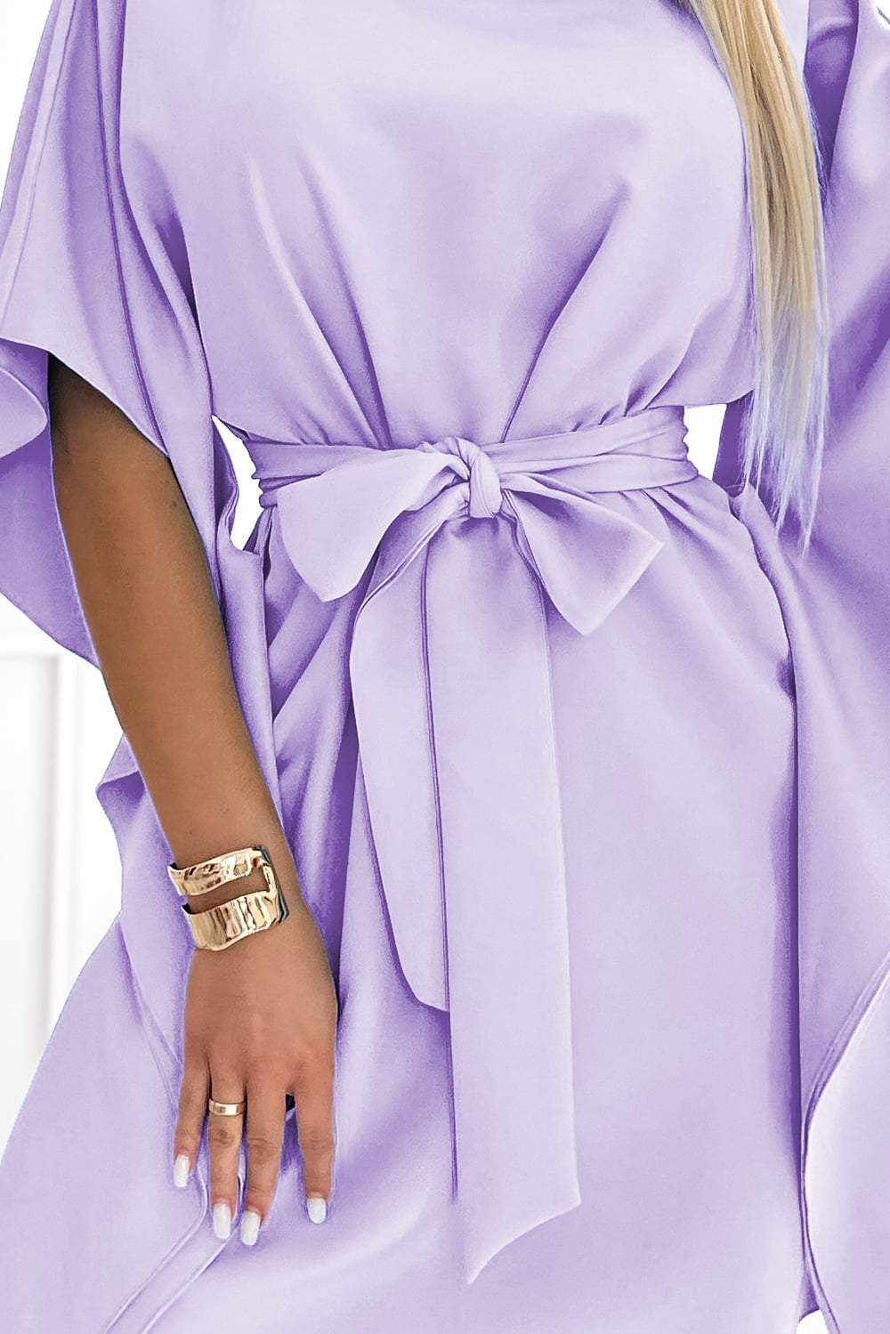 Light Purple Dress With Bow Belt and Silk-Like Material Light Purple Dress With Bow Belt and Silk-Like Material — Classy Lavender Outfits