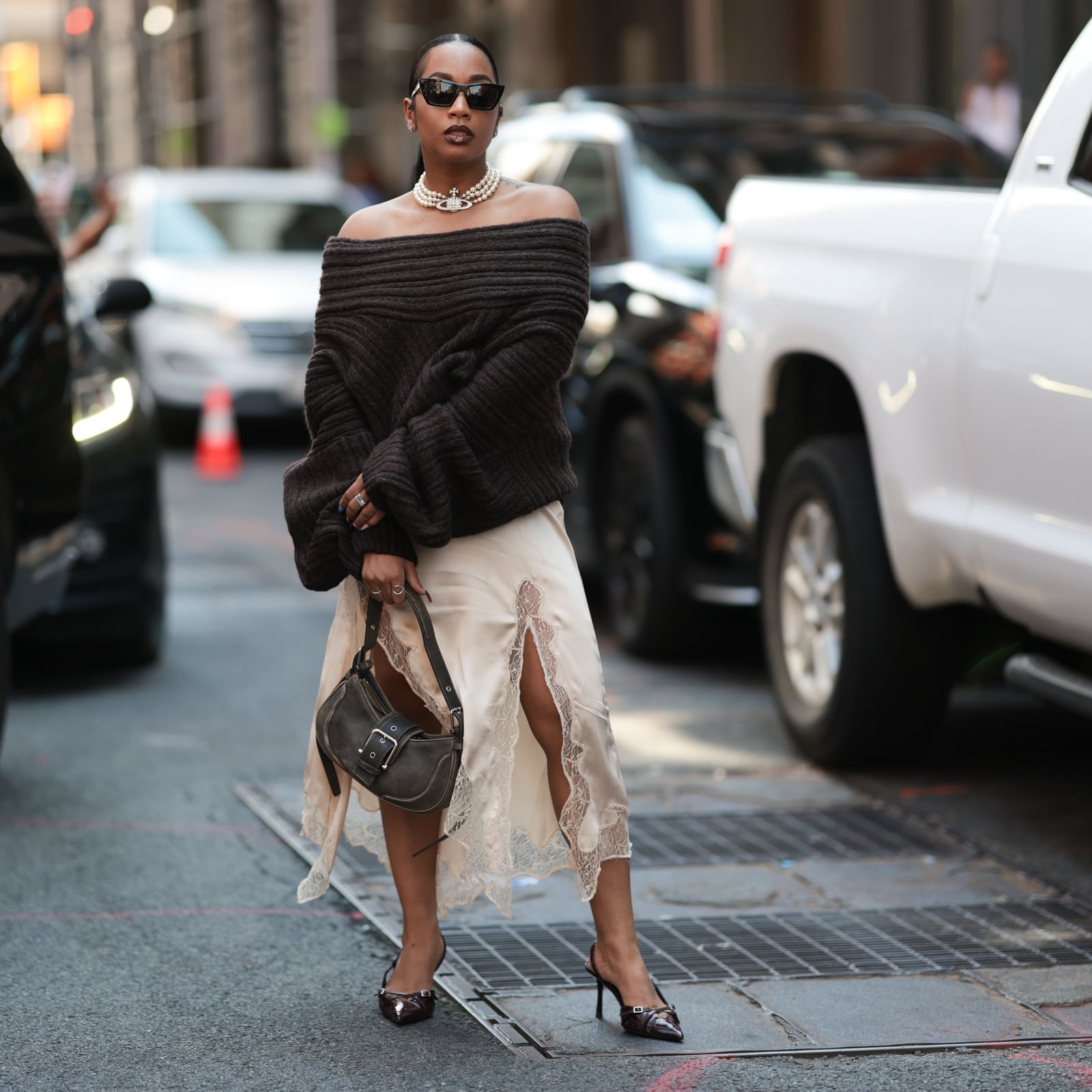 Cream Slip Dress With Off-Shoulder Sweater Cream Slip Dress With Off-Shoulder Sweater — Classy Layering Dress