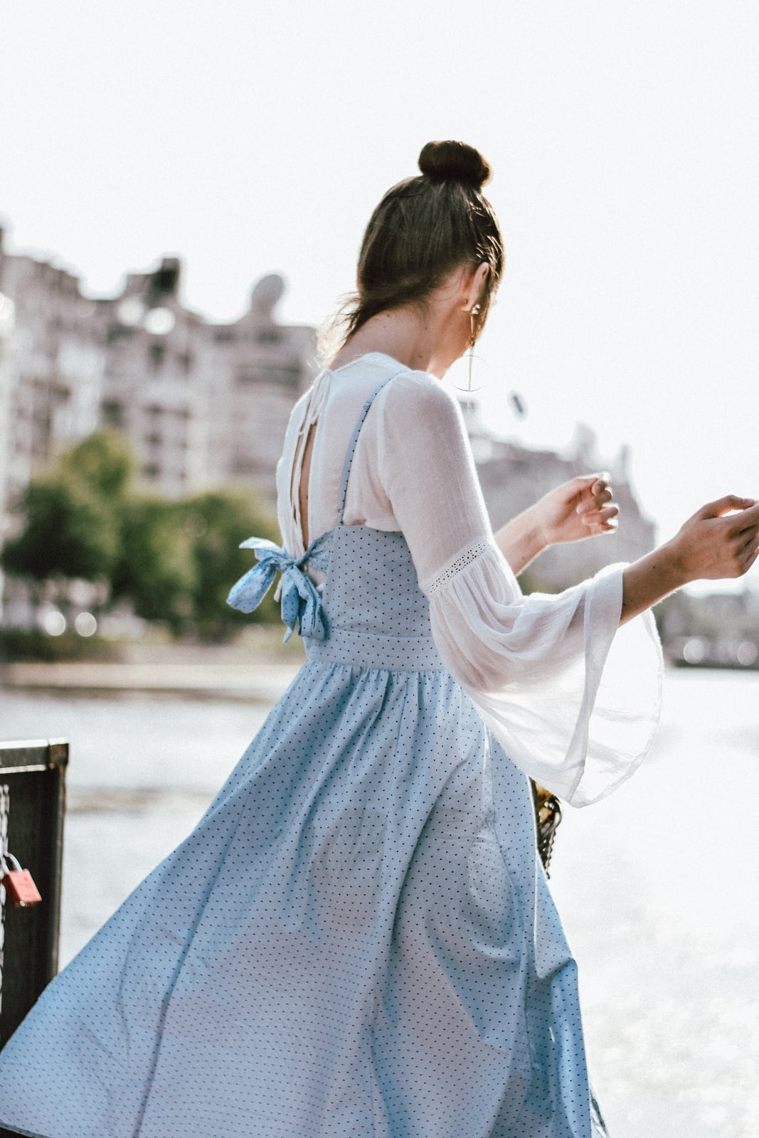 Blue Polka Dot Dress Over White Blouse Blue Polka Dot Dress Over White Blouse — Classy Layering Dress