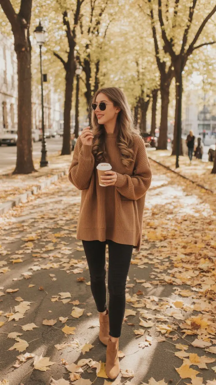 Camel Chunky Knit Sweater With Skinny Trousers Camel Chunky Knit Sweater With Skinny Trousers — Classy Lazy Outfits