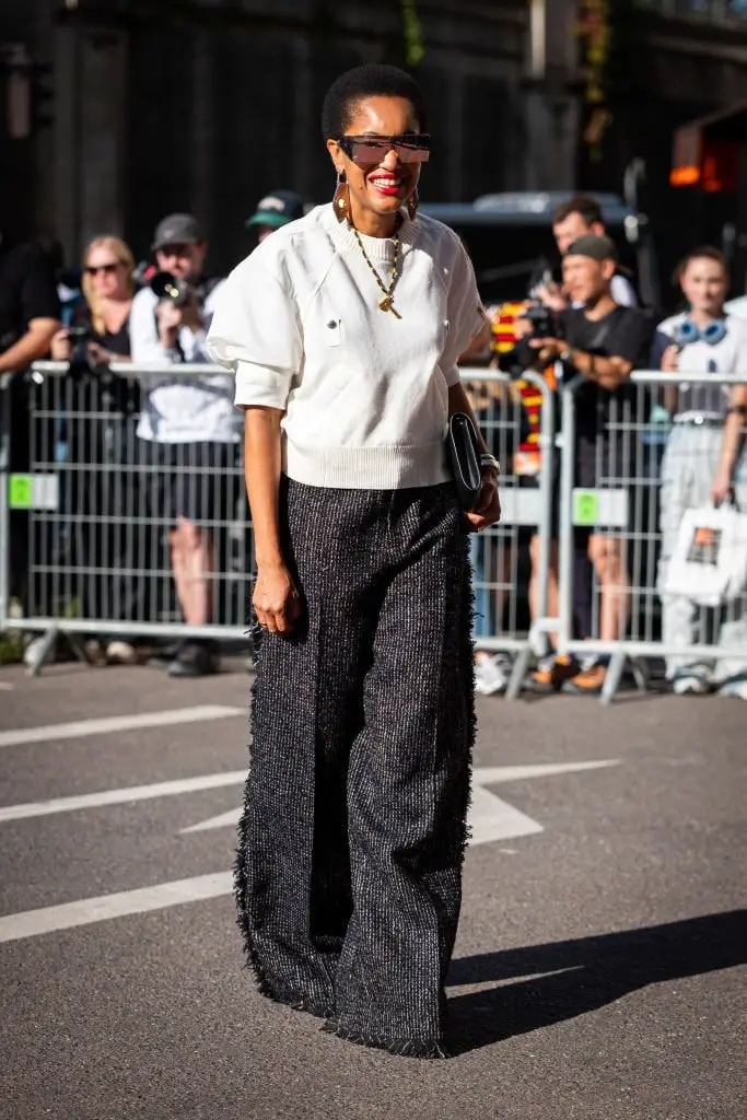 Puff Sleeve Sweater With Fringed Wide Leg Trousers Puff Sleeve Sweater With Fringed Wide Leg Trousers — Classy Lazy Outfits