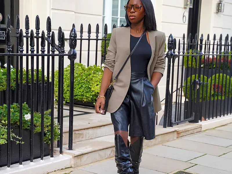 Oversized Blazer with Leather Culottes — Classy Leather Outfits