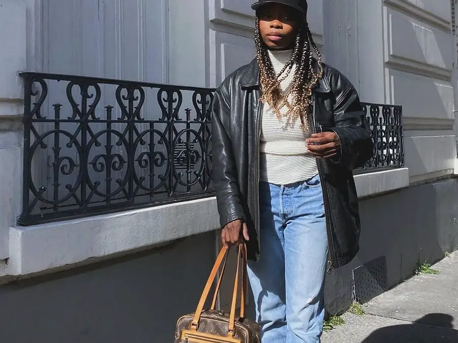 Casual Leather Jacket with Ribbed Turtleneck — Classy Leather Outfits