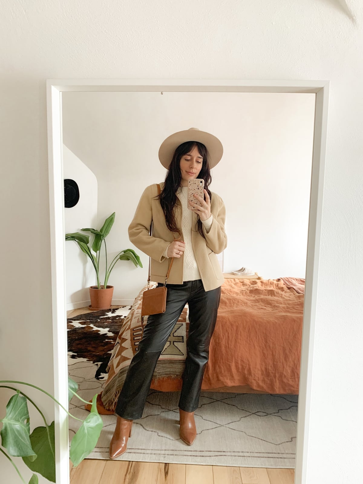 Neutral Tones with Wide-Leg Leather Trousers — Classy Leather Outfits