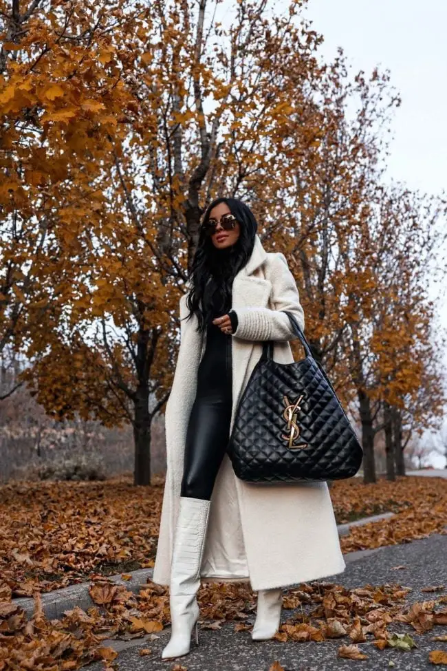 Leather Leggings with a Teddy Coat — Classy Leather Outfits