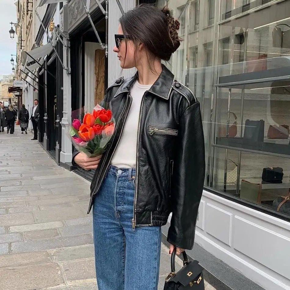 Classic Leather Jacket Over a T-Shirt and Jeans — Classy Leather Outfits