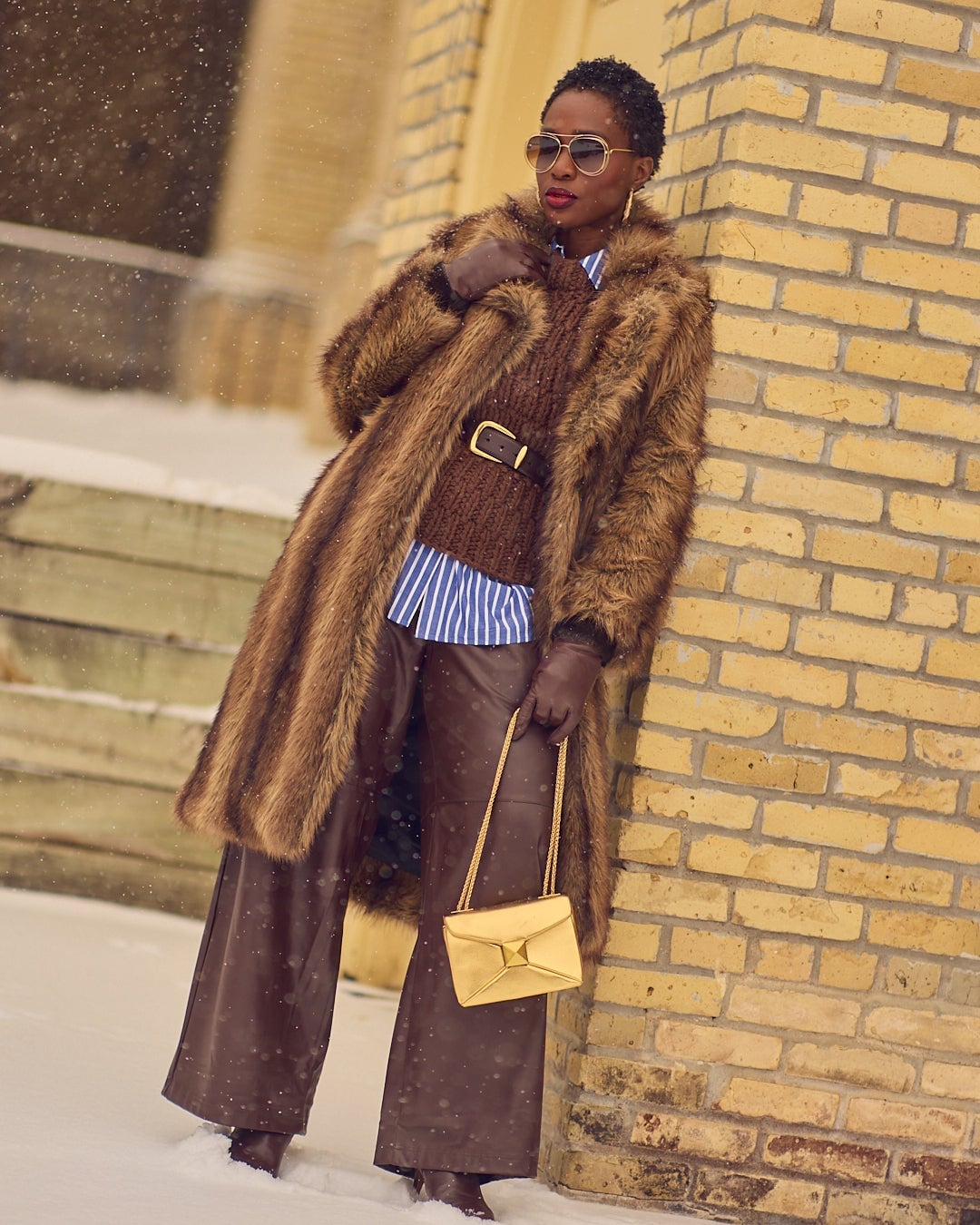 Brown Leather Trousers in a Winter Casual Ensemble — Classy Leather Outfits