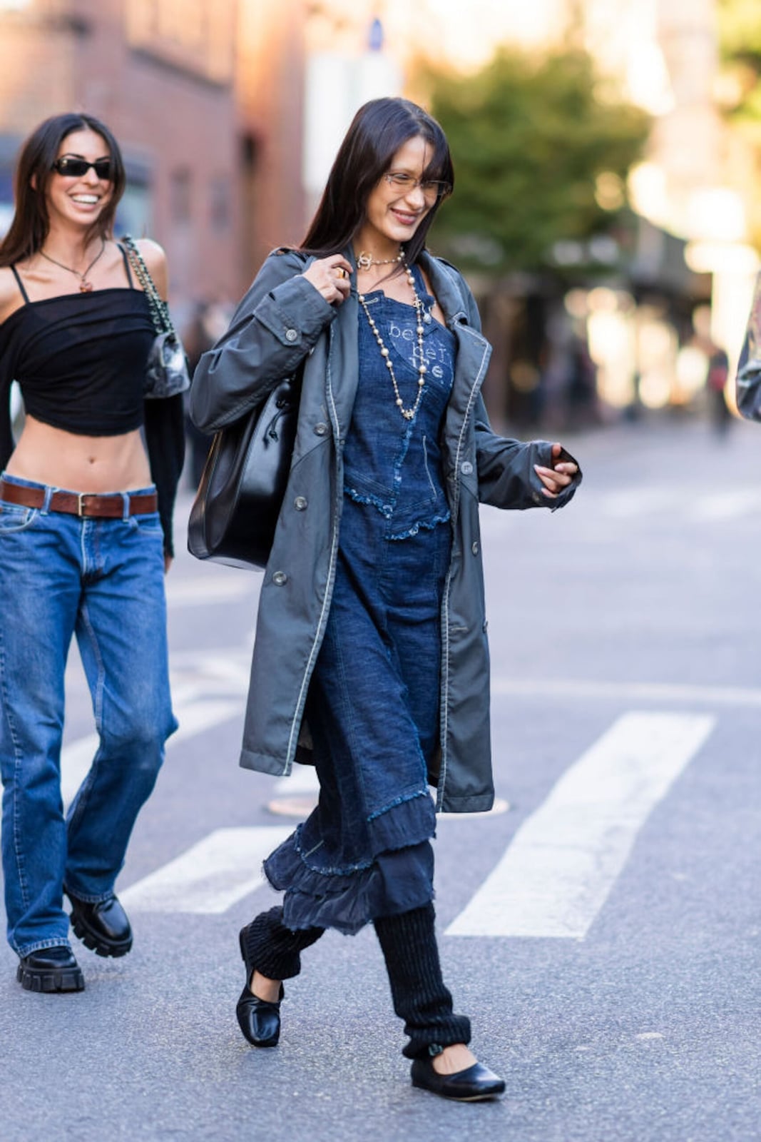 Denim Dress With Trench Coat And Black Leg Warmers Denim Dress With Trench Coat And Black Leg Warmers — Classy Leg Warmers Outfits