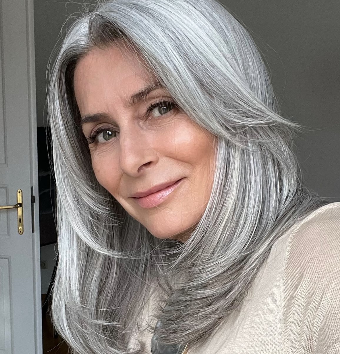 Mid-Back Silver Gray Waves With Face-Framing Mid-Back Silver Gray Waves With Face-Framing — Classy Length Hair