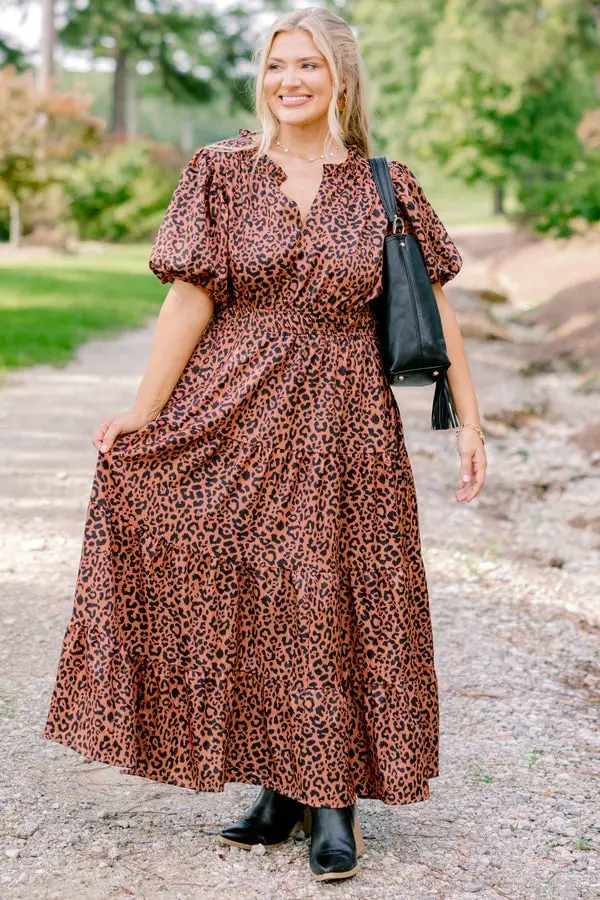 Tiered Satin Leopard Print Maxi Dress for Day Out Tiered Satin Leopard Print Maxi Dress for Day Out — Classy Leopard Dress