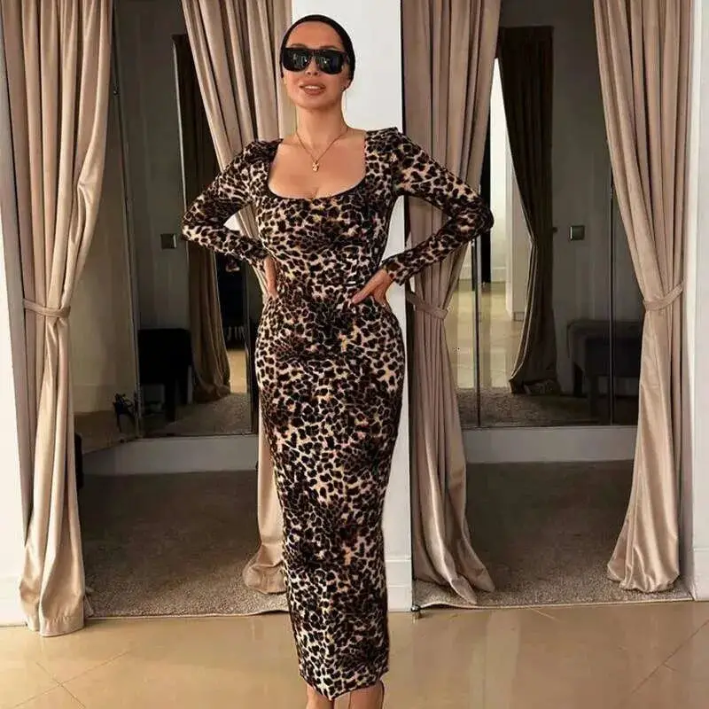 Fitted Leopard Print Dress with Square Neckline Fitted Leopard Print Dress with Square Neckline — Classy Leopard Dress