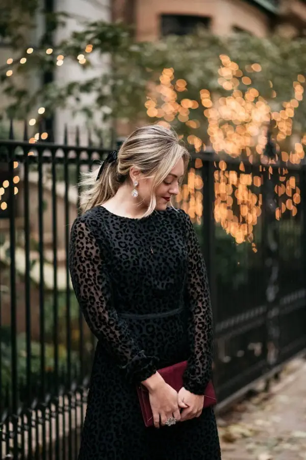 Black Velvet Dress with Tone-On-Tone Leopard Pattern Black Velvet Dress with Tone-On-Tone Leopard Pattern — Classy Leopard Dress