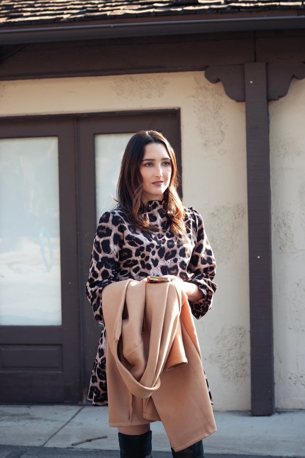 Mini Leopard Print Dress with Knee-High Boots Mini Leopard Print Dress with Knee-High Boots — Classy Leopard Dress