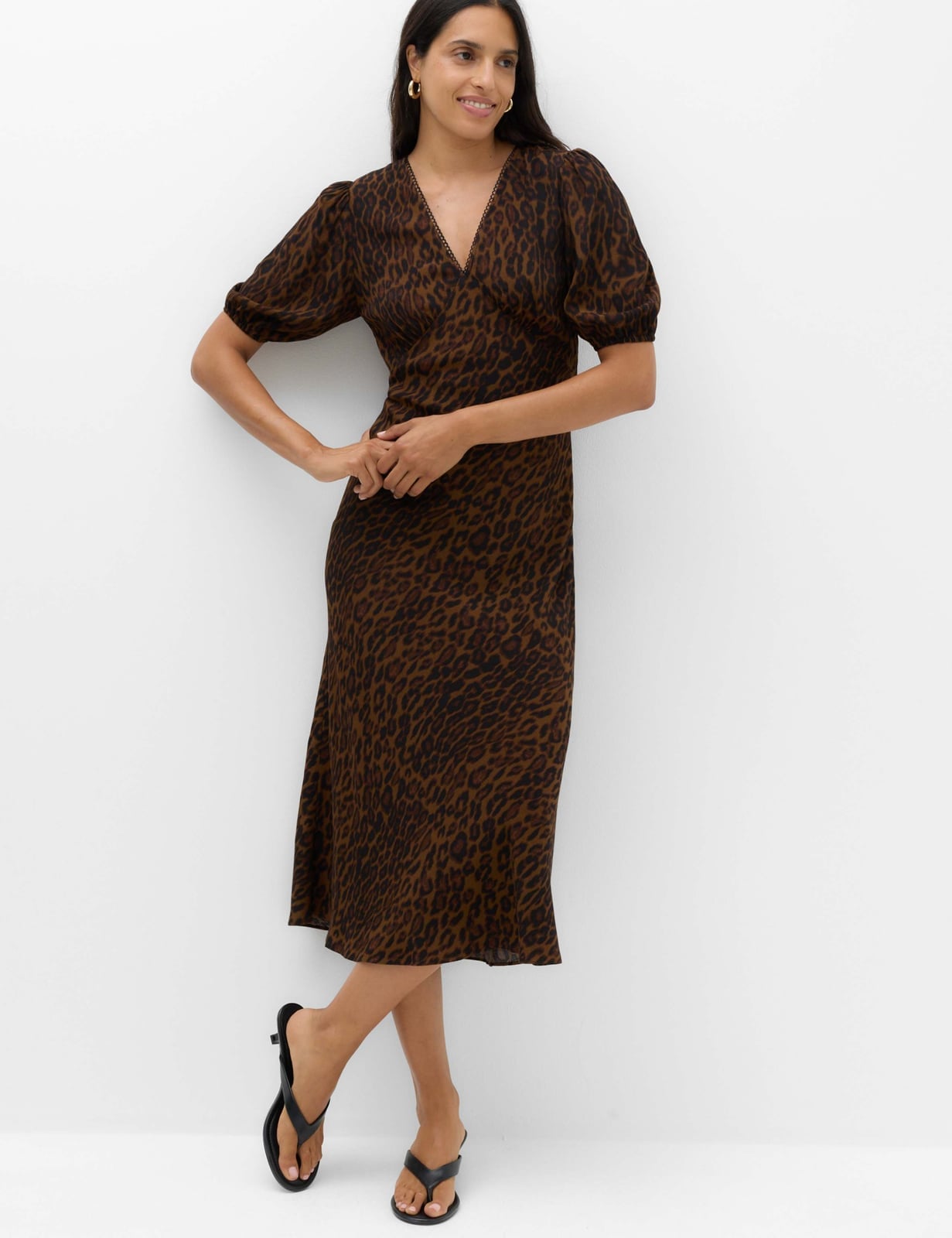 A-line Leopard Print Tea Dress with Puff Sleeves A-line Leopard Print Tea Dress with Puff Sleeves — Classy Leopard Dress