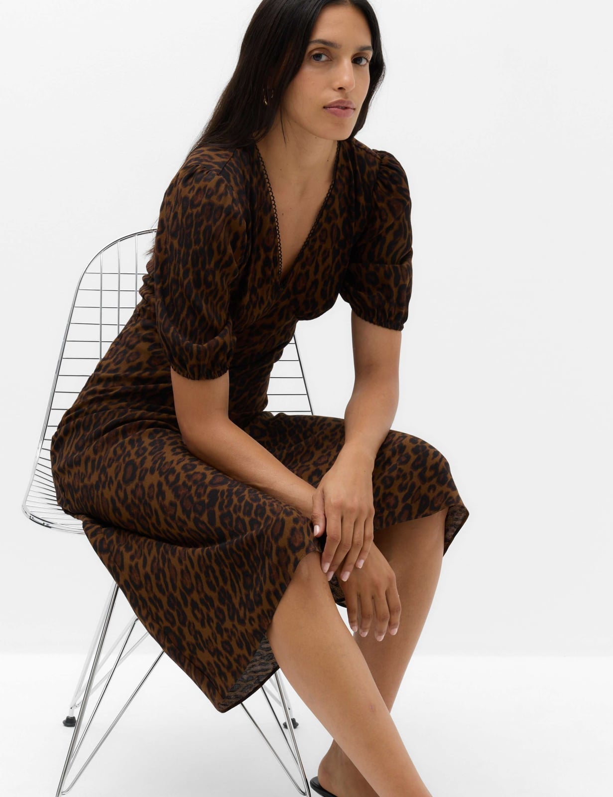 Leopard Print Midi Dress with Puff Sleeves Leopard Print Midi Dress with Puff Sleeves — Classy Leopard Dress