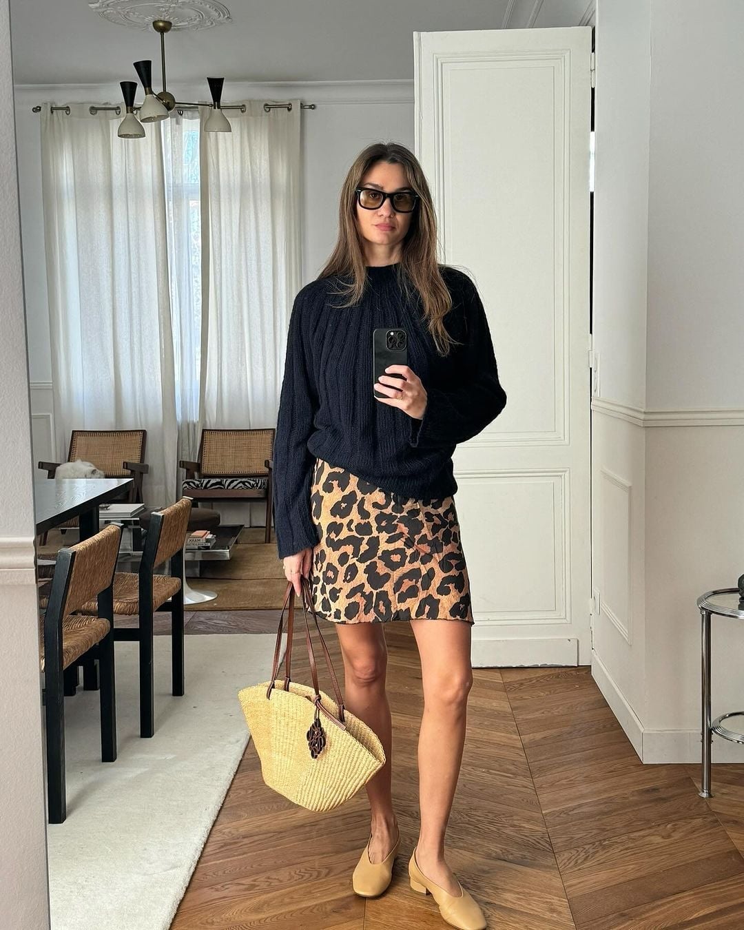 Leopard Mini Skirt with Chunky Knit Sweater — Classy Leopard Skirt Outfit