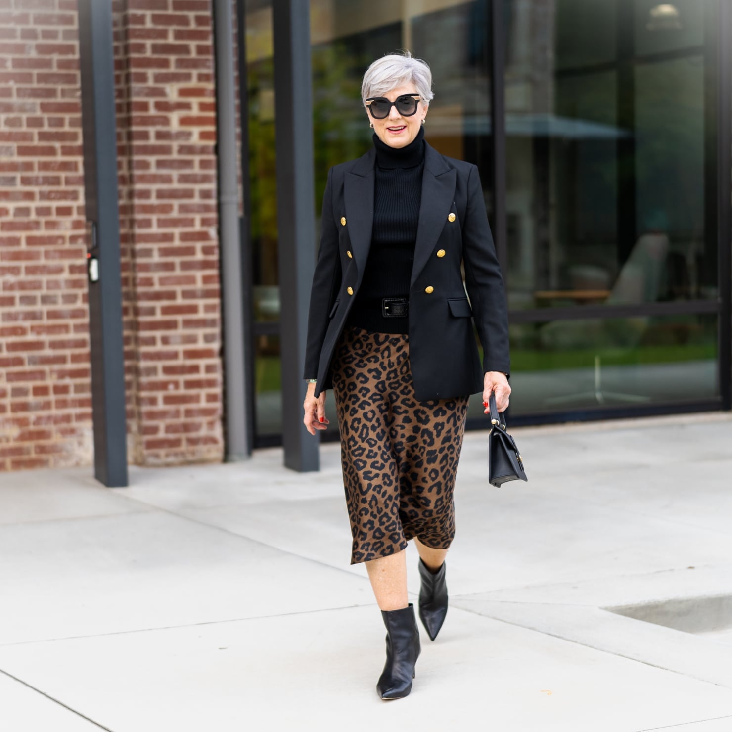 Classic Leopard Midi Skirt with Tailored Blazer — Classy Leopard Skirt Outfit