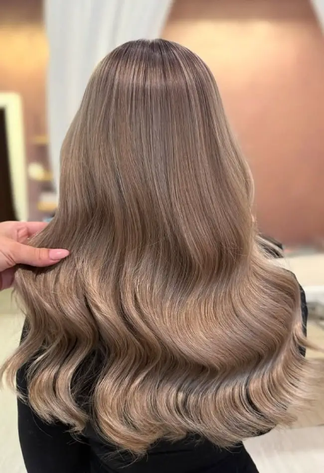 Mid-Back Mushroom Beige Balayage — Classy Light Brown Balayage