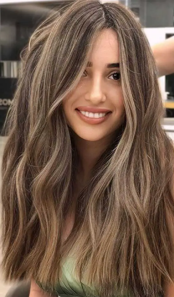 Shoulder Length Light Brown Balayage With Curtain Bangs — Classy Light Brown Balayage