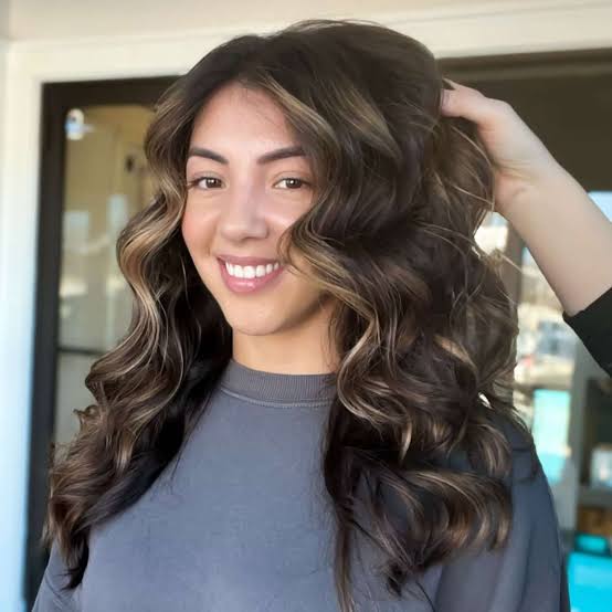 Long Dark Brown With Light Brown Balayage — Classy Light Brown Balayage