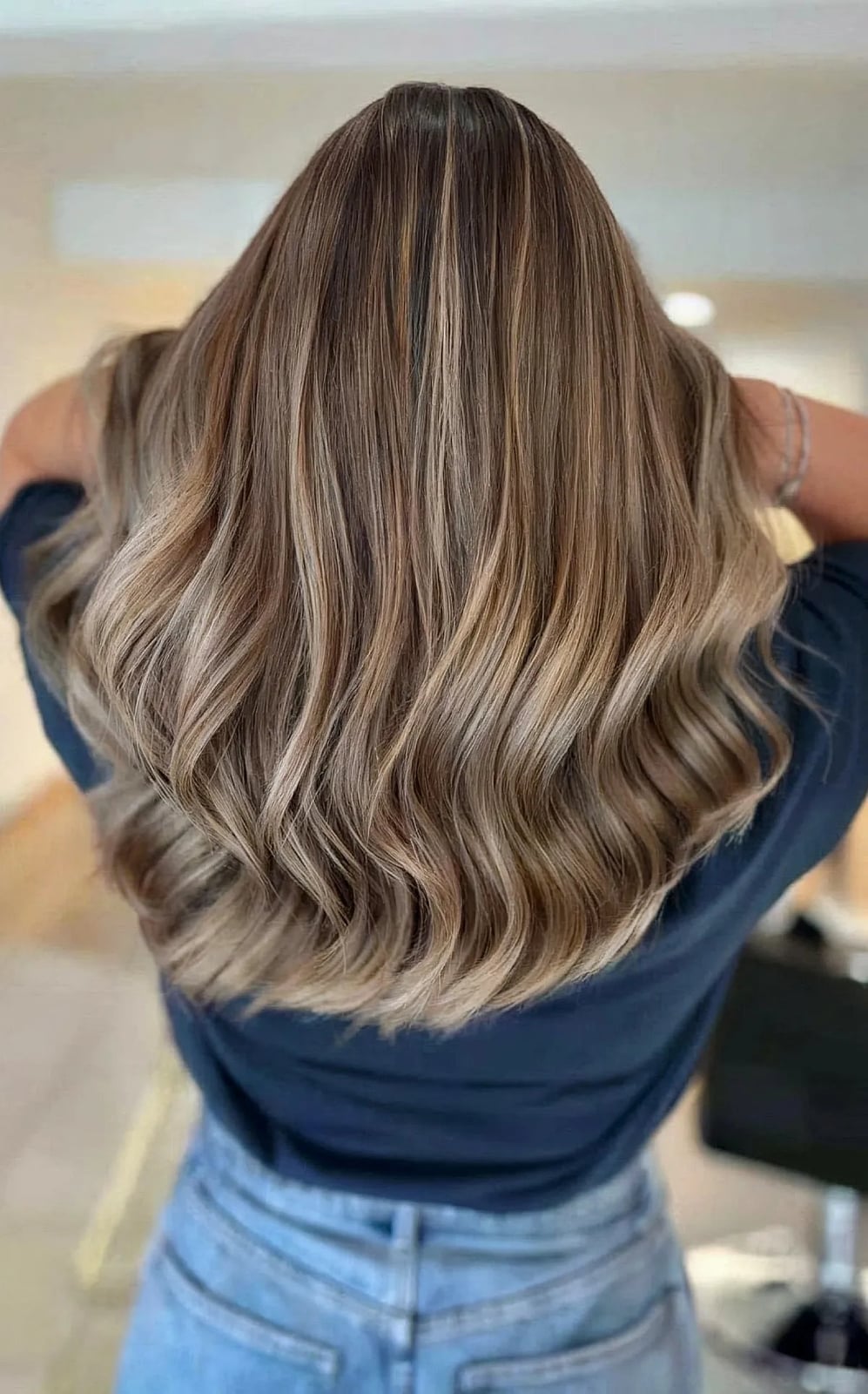 Mid-Back Light Brown Balayage Blowout — Classy Light Brown Balayage