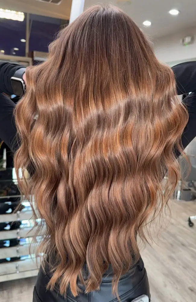 Mid-Back Light Brown Balayage Straight Blowout With Long Layers — Classy Light Brown Balayage