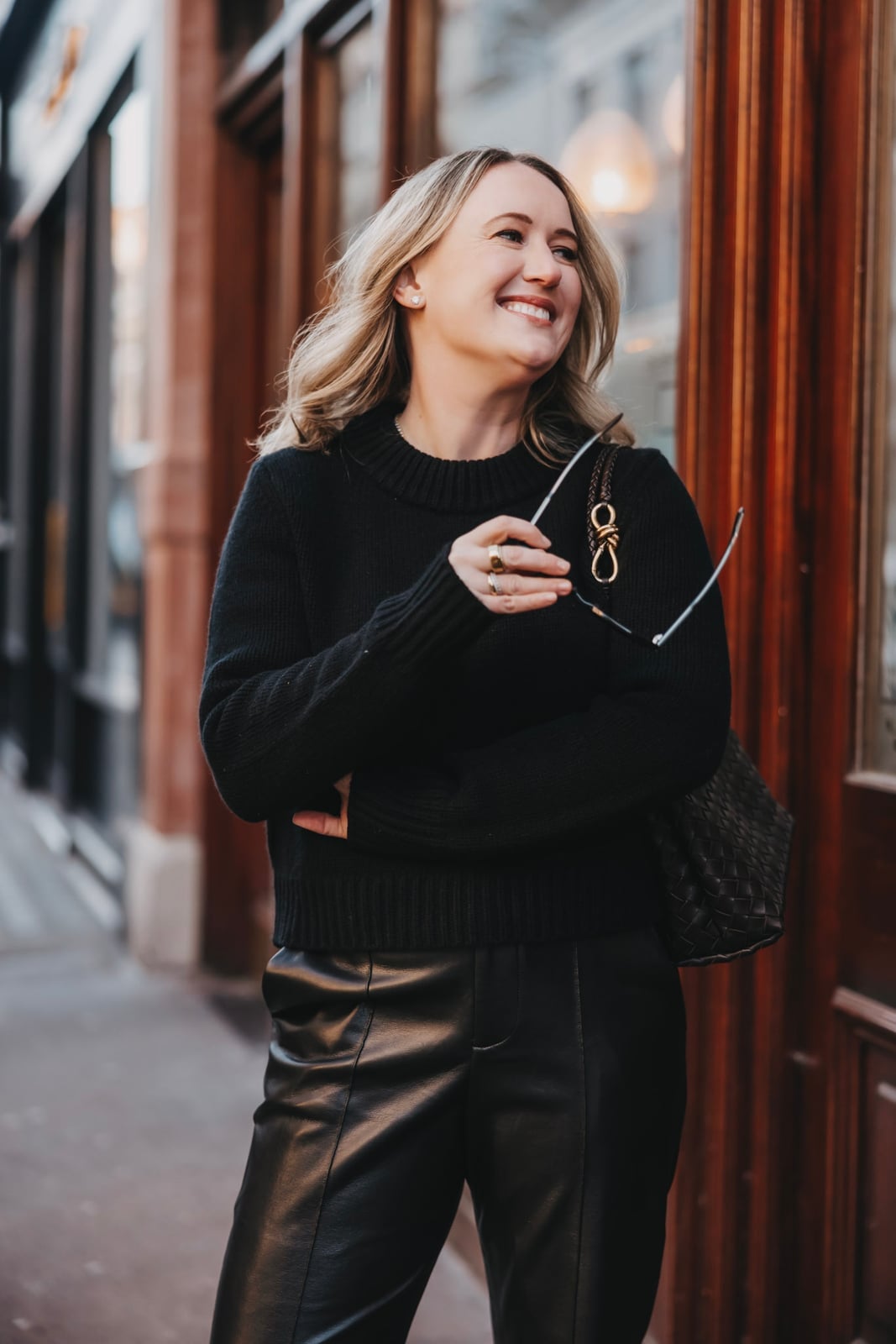 Black Knit Sweater with Leather Trousers Black Knit Sweater with Leather Trousers — Classy London Outfits