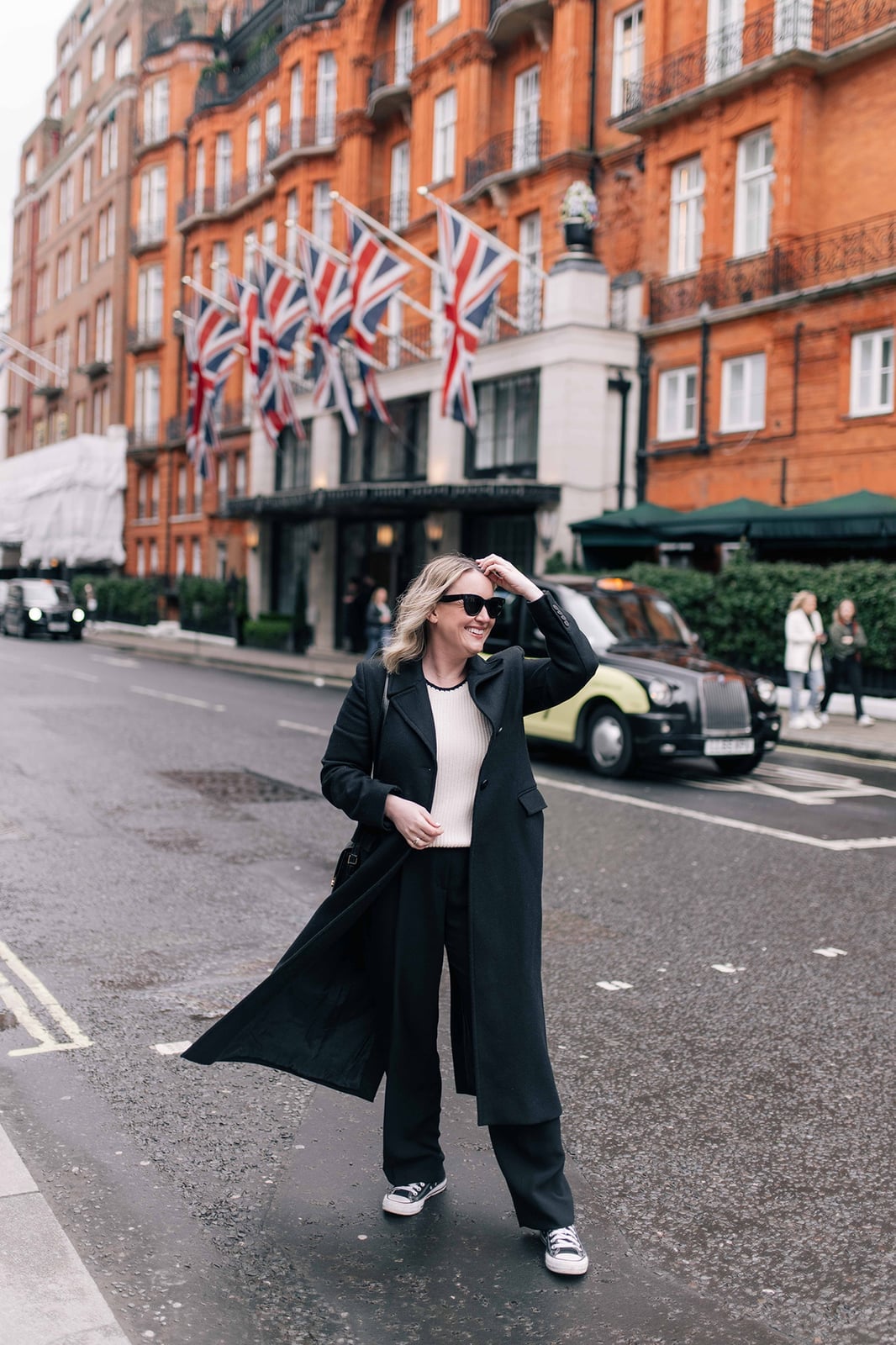 Longline Black Coat with Knitwear and Sneakers Longline Black Coat with Knitwear and Sneakers — Classy London Outfits