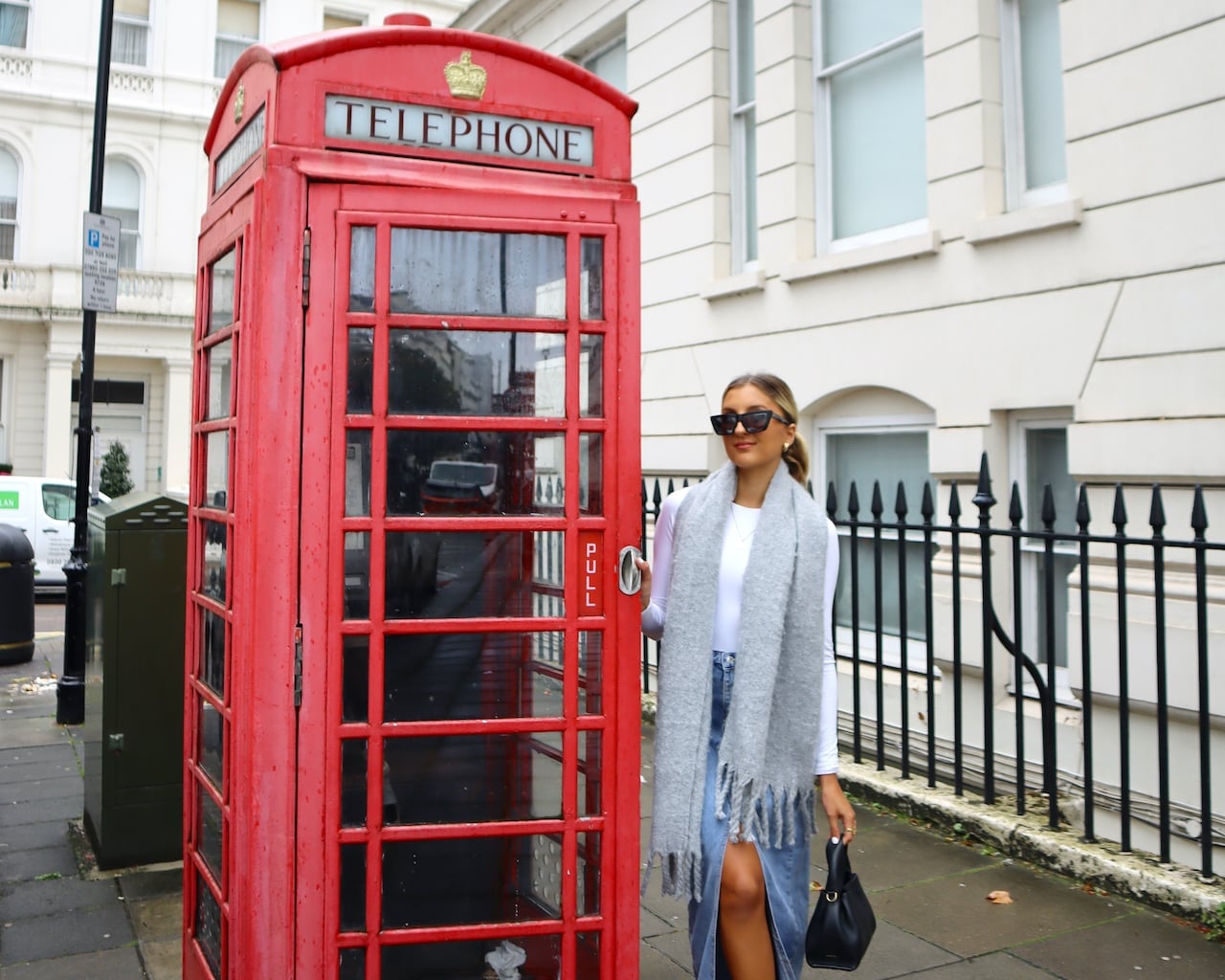Denim Skirt with Knit Scarf and Casual Top Denim Skirt with Knit Scarf and Casual Top — Classy London Outfits