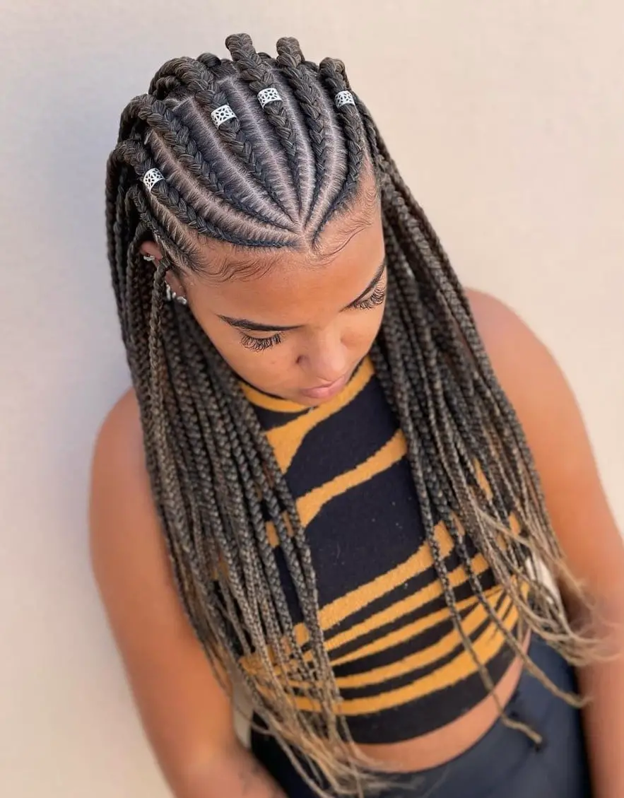 Cornrow Braids With Ombre and Silver Beads Cornrow Braids With Ombre and Silver Beads — Classy Long Braids